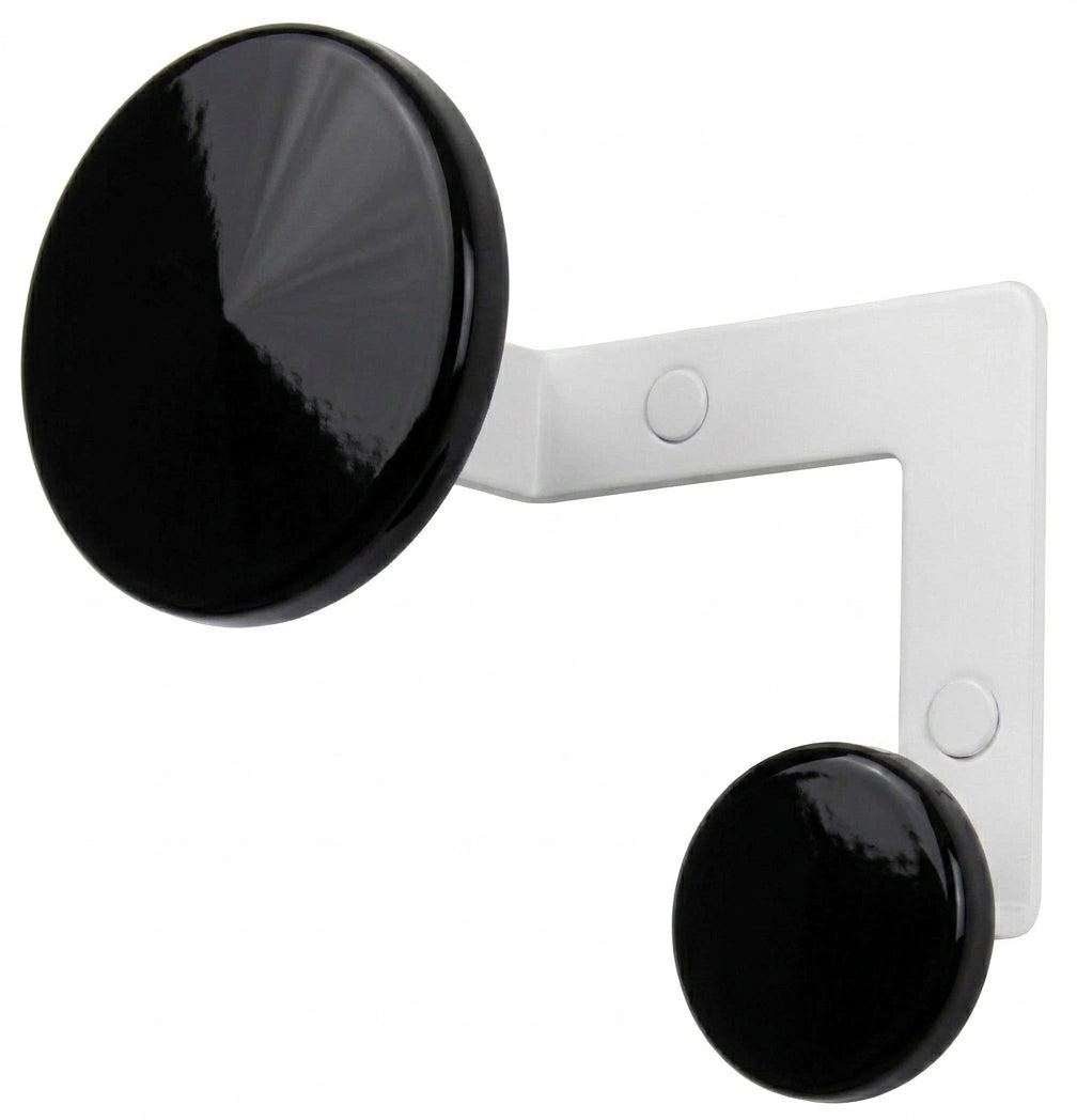 Elegante Planet Design Haken von Kirchhoff & Euwens als moderne Wandgarderobe in minimalistischer Optik, Variante Tiefschwarz mit weißem Gestell.
