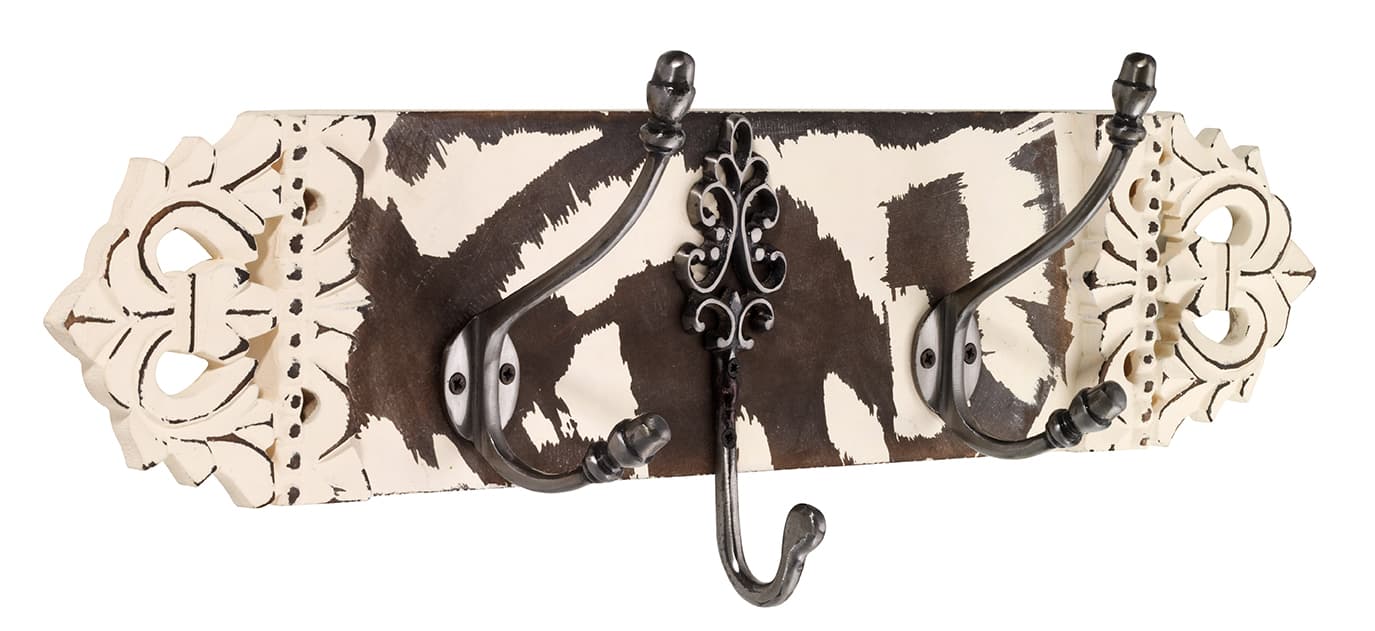 Barock-Holz-Garderobe mit Ornamenten und 3 Metallhaken