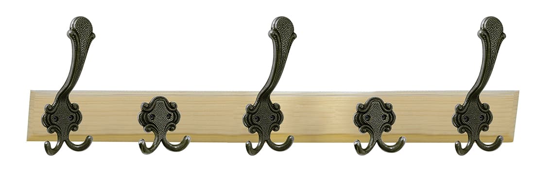 Garderobenleiste Buche mit fünf rustikalen Haken