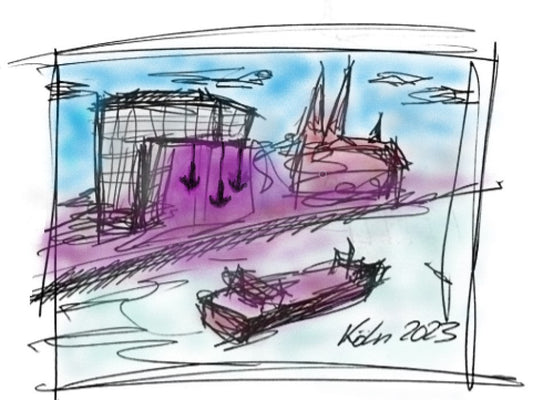 Zeichnung Köln für Ausstellung Begreifen+Hängen