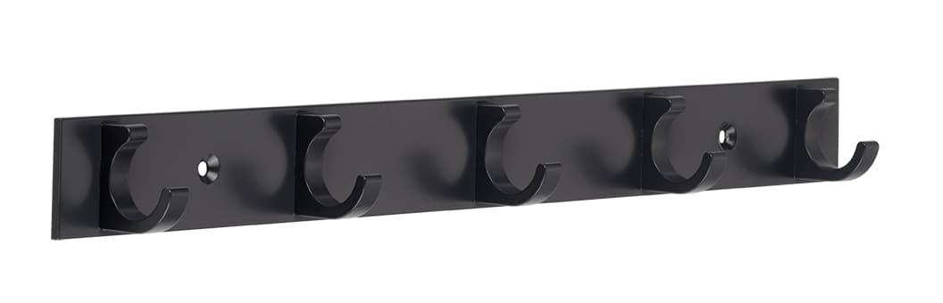 Schwarze Hakenleiste aus Aluminium mit 5 Haken