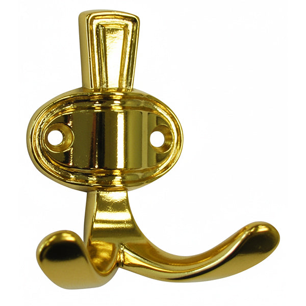 Robuster Mantelhaken aus Zinkdruckguss vermessingt im klassischen Design, ideal für Flur, Garderobe und den anspruchsvollen Objektbereich.