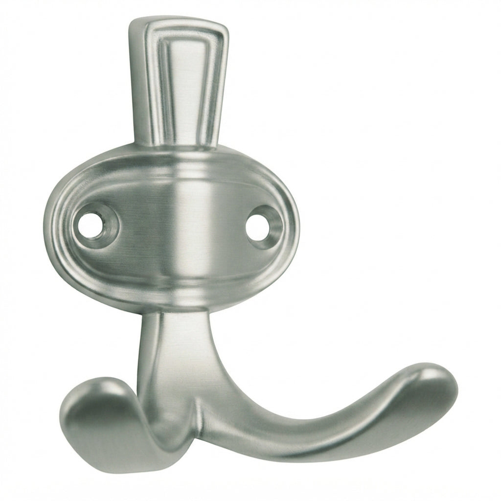 Robuster Mantelhaken aus Zinkdruckguss matt verchromt im klassischen Design, ideal für Flur, Garderobe und den anspruchsvollen Objektbereich.