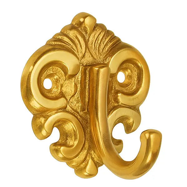 Barock-/Jugendstil-Mantelhaken in Messing mit verschnörkelter Wandplatte.