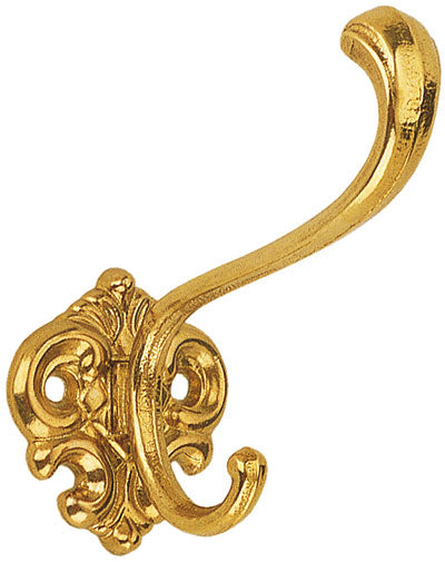 Barock-/Jugendstil-Huthaken in Messing mit verschnörkelter Wandplatte. 