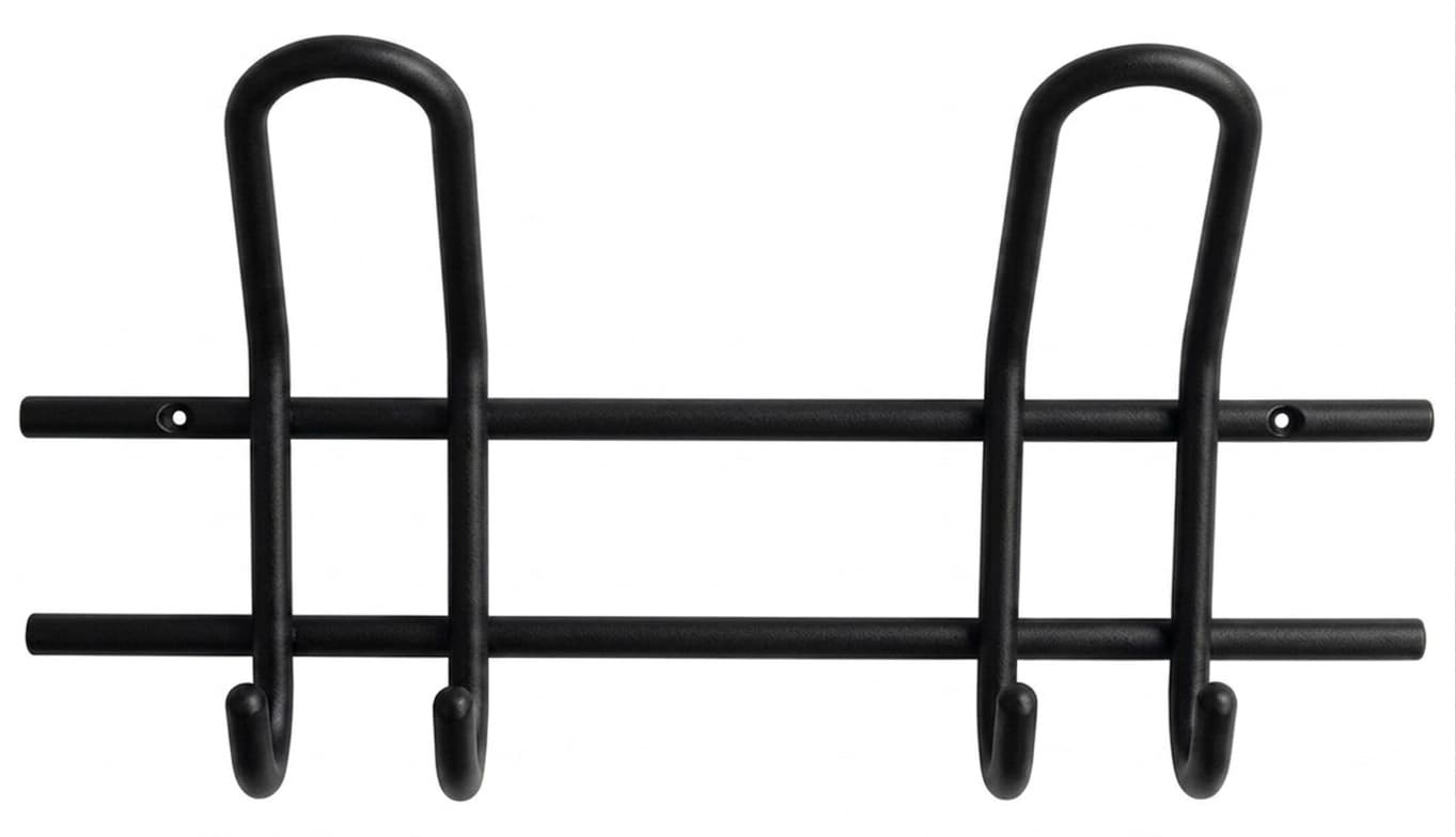 Moderne Wandgarderobe aus schwarzem Metall mit 2 Doppel-Haken in minimalistischem Schlaufen-Design