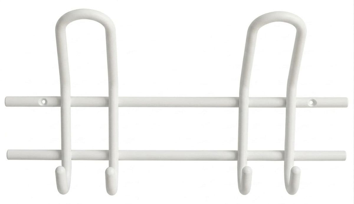 Moderne Wandgarderobe aus weißem Metall mit 2 Doppel-Haken in minimalistischem Schlaufen-Design