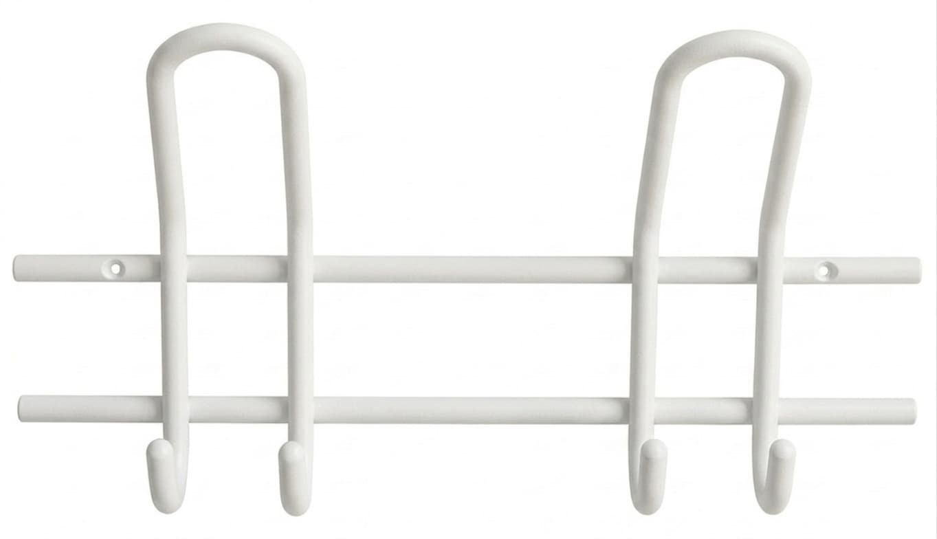 Moderne Wandgarderobe aus weißem Metall mit 2 Doppel-Haken in minimalistischem Schlaufen-Design