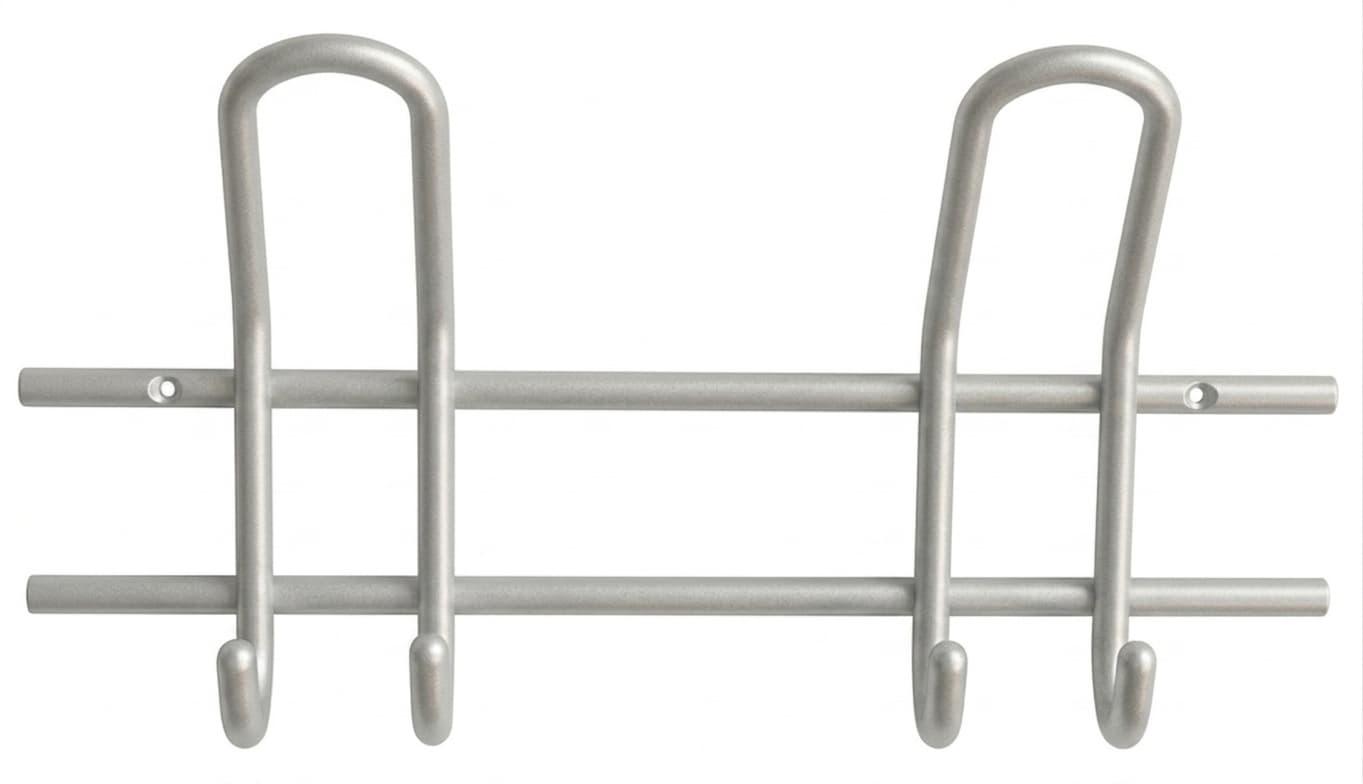 Moderne Wandgarderobe aus weissaluminiumfarbenem Metall mit 2 Doppel-Haken in minimalistischem Schlaufen-Design