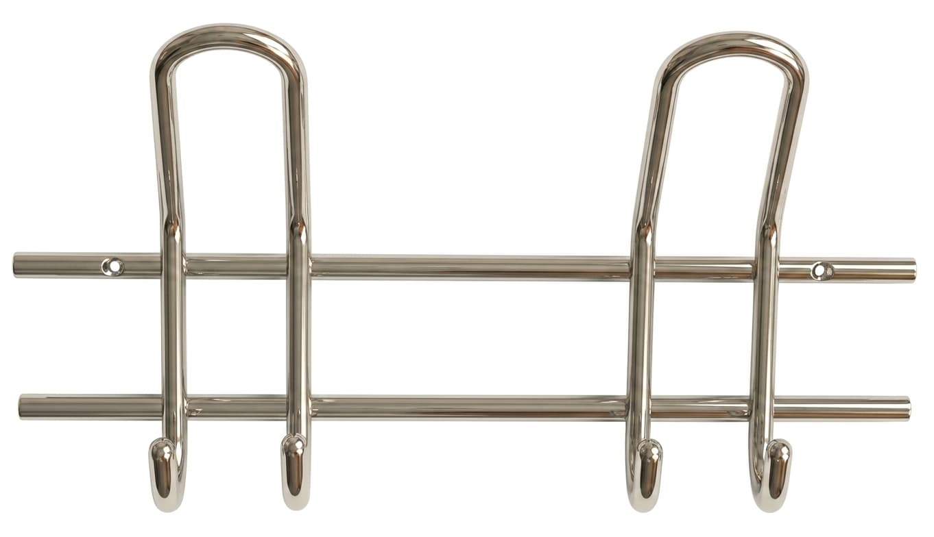 Moderne Wandgarderobe aus vernickeltem Metall mit 2 Doppel-Haken in minimalistischem Schlaufen-Design