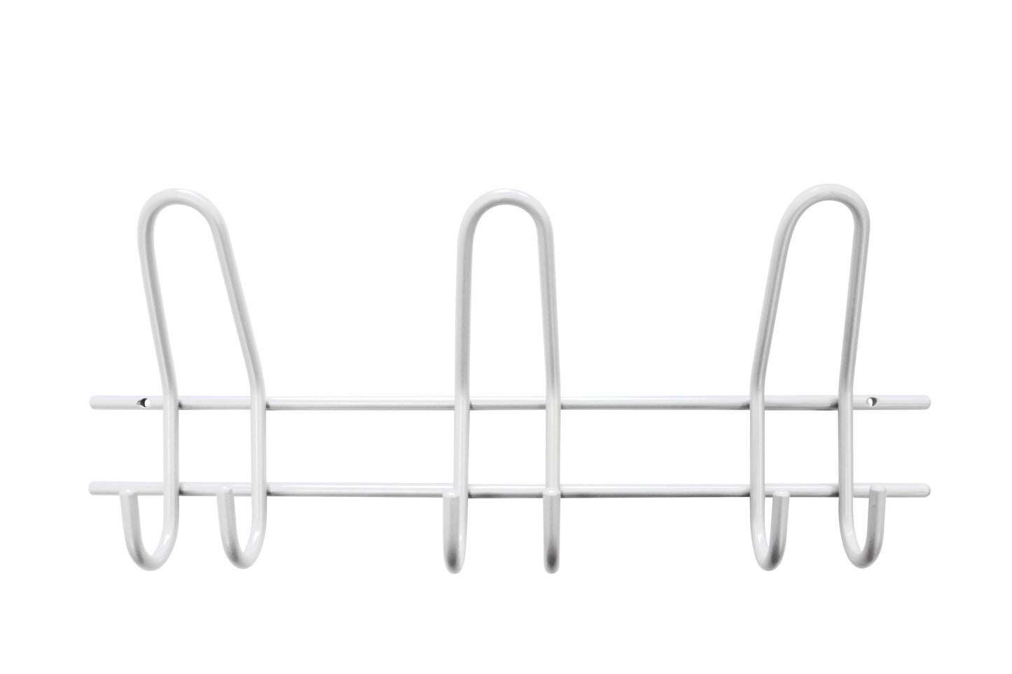 Moderne Wandgarderobe aus weissaluminiumfarbenem Metall mit 3 Doppel-Haken in minimalistischem Schlaufen-Design