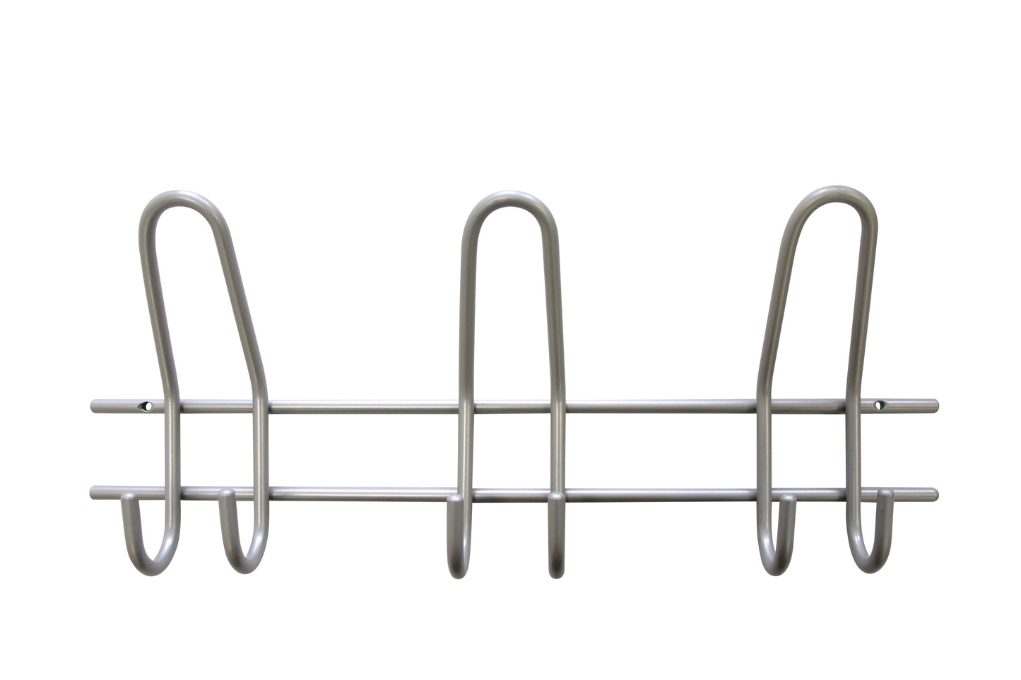 Moderne Wandgarderobe aus vernickeltem Metall mit 3 Doppel-Haken in minimalistischem Schlaufen-Design