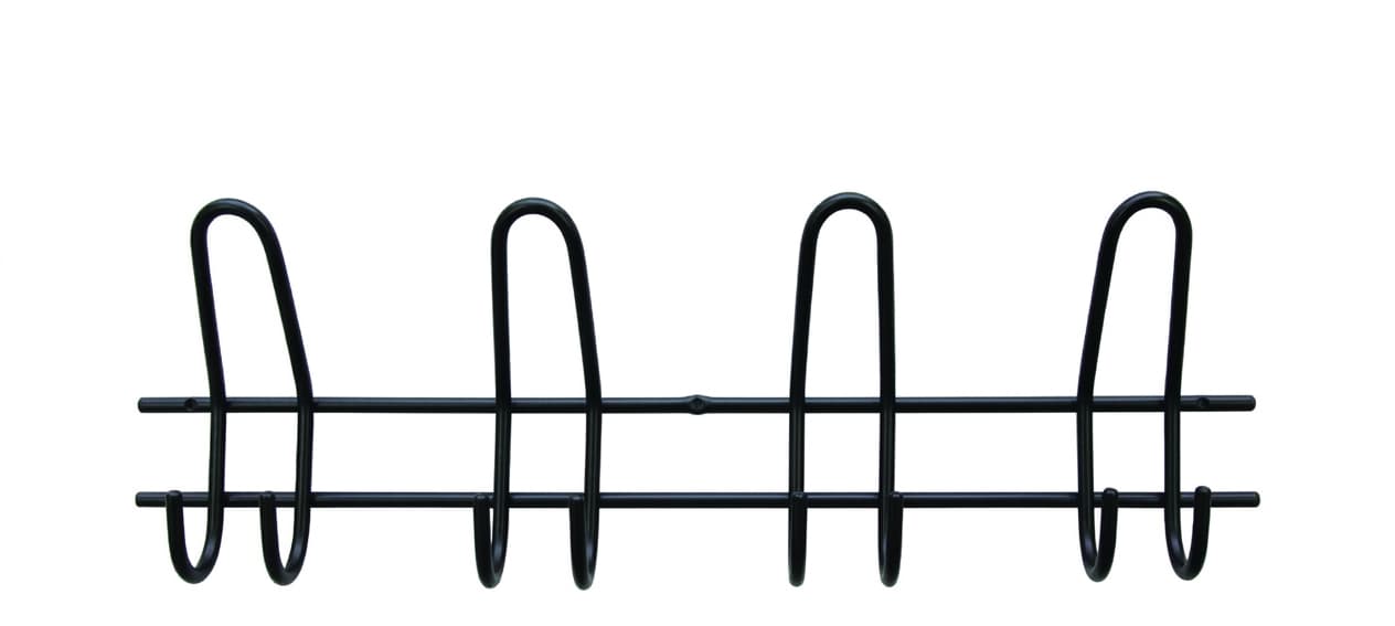 Moderne Wandgarderobe aus schwarzem Metall mit 4 Doppel-Haken in minimalistischem Schlaufen-Design