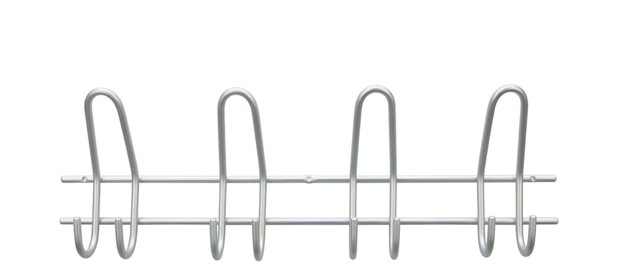 Moderne Wandgarderobe aus weissaluminiumfarbenem Metall mit 4 Doppel-Haken in minimalistischem Schlaufen-Design