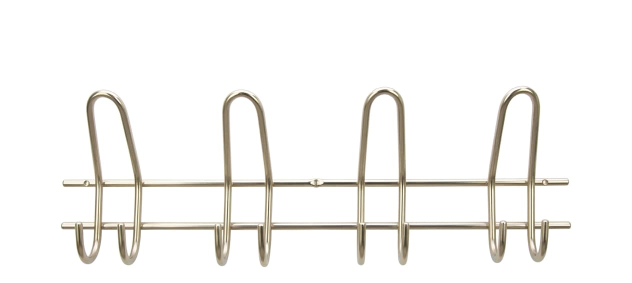 Moderne Wandgarderobe aus vernickeltem Metall mit 4 Doppel-Haken in minimalistischem Schlaufen-Design