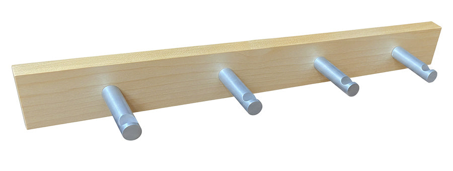 Kleine Ahorn-Leiste mit vier Stift-Haken mit Kerbe