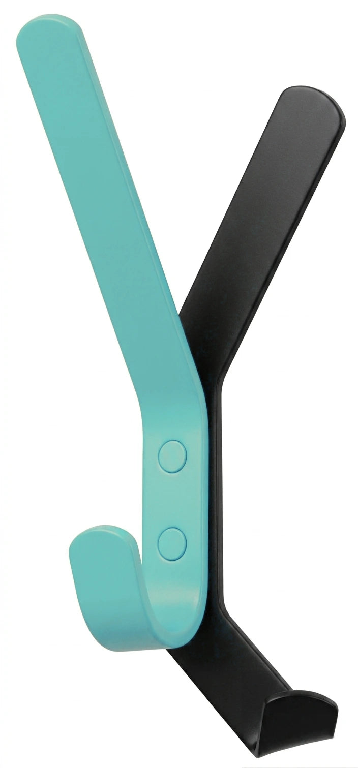 Der minimalistische SCHATTENWURF Doppel-Wandhaken in der Farbe RAL 6027 Lichtgrün von Kirchhoff und Euwens aus Iserlohner Fertigung.