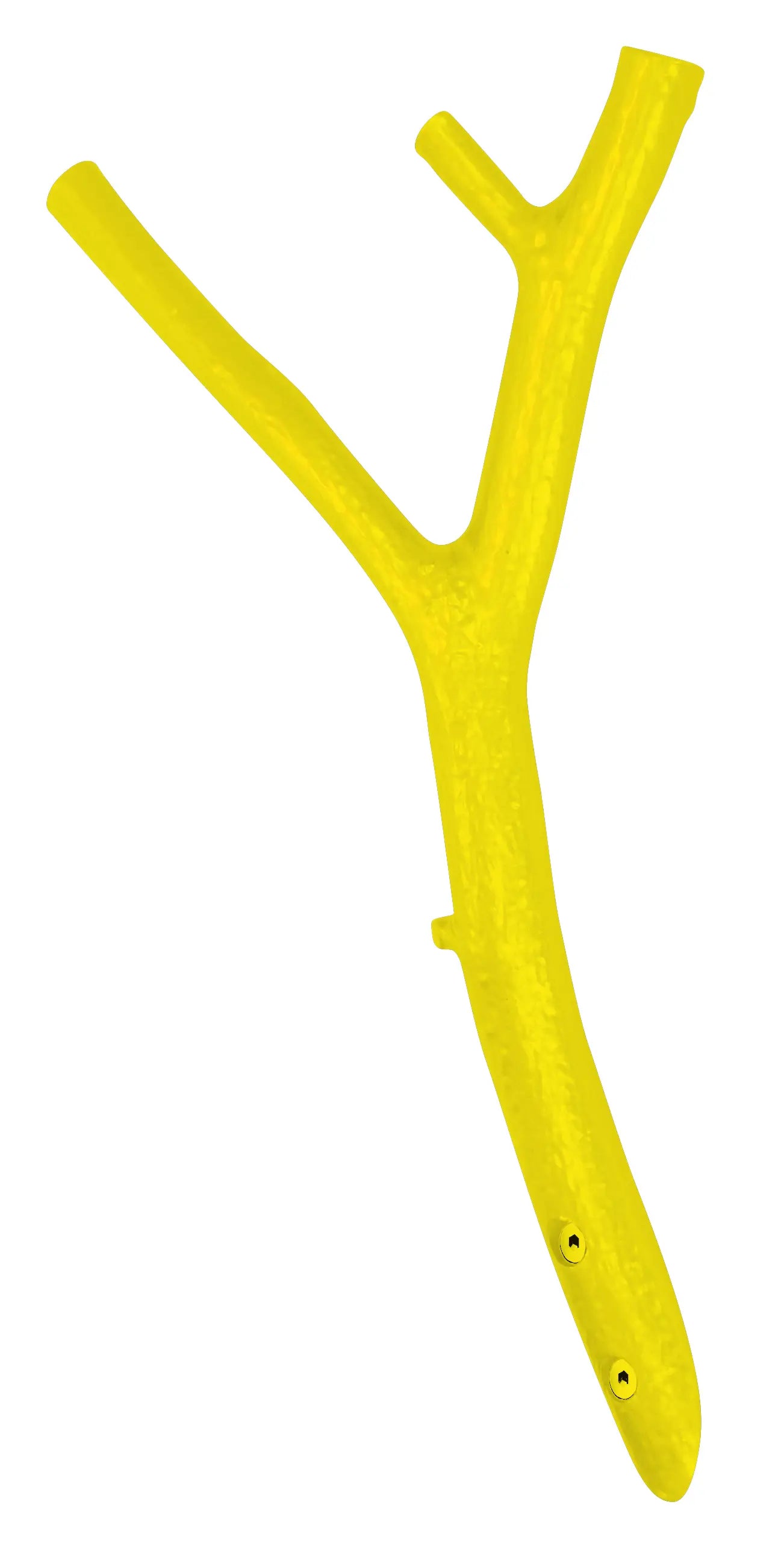 AST Design-Garderobenhaken von Hullmann-Gimmler mit natürlicher Ast-Struktur in RAL 1016 Schwefelgelb.