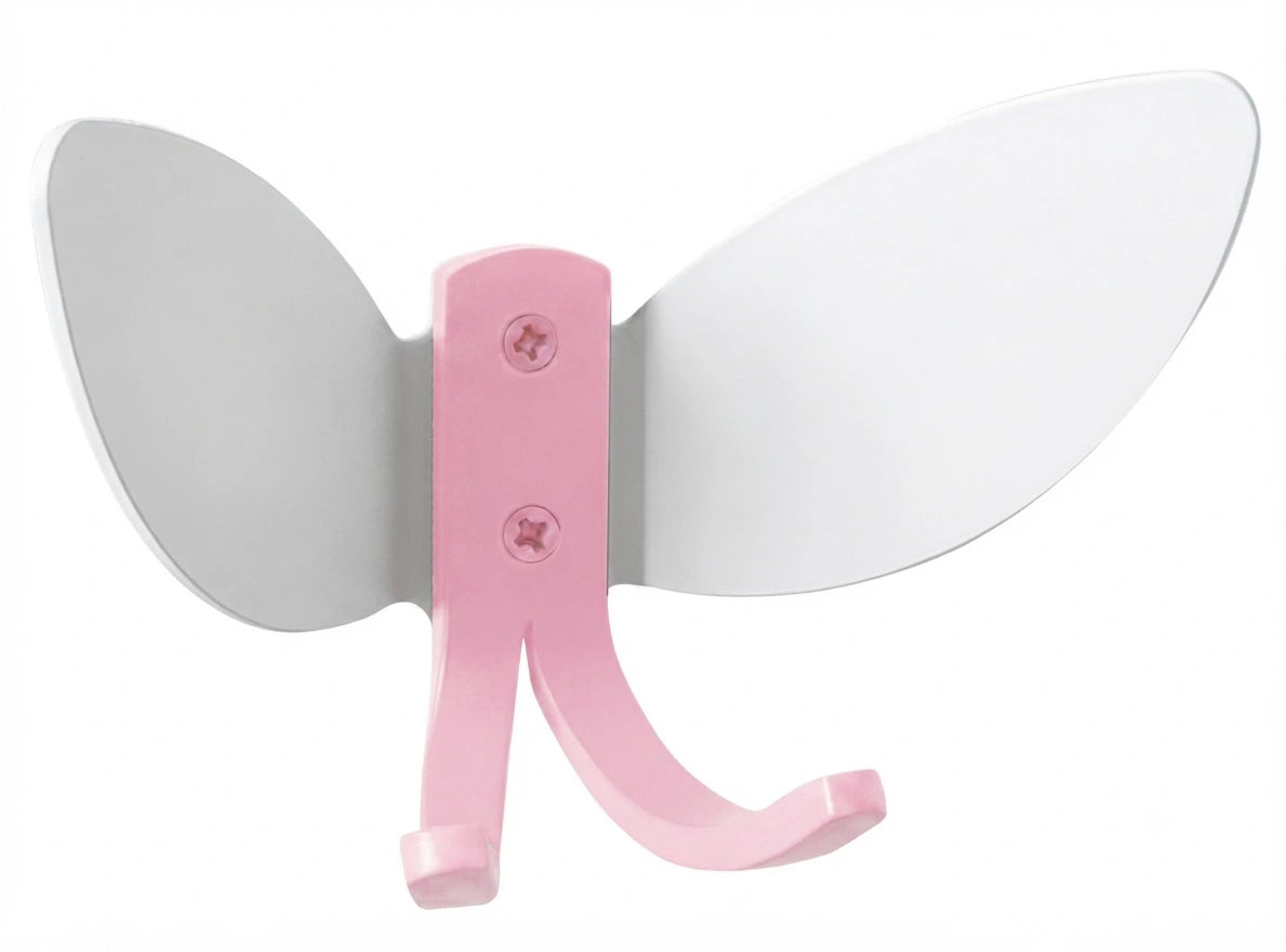 Doppelter Mantelhaken in der Farbe Rosa mit weißen Feenflügeln.