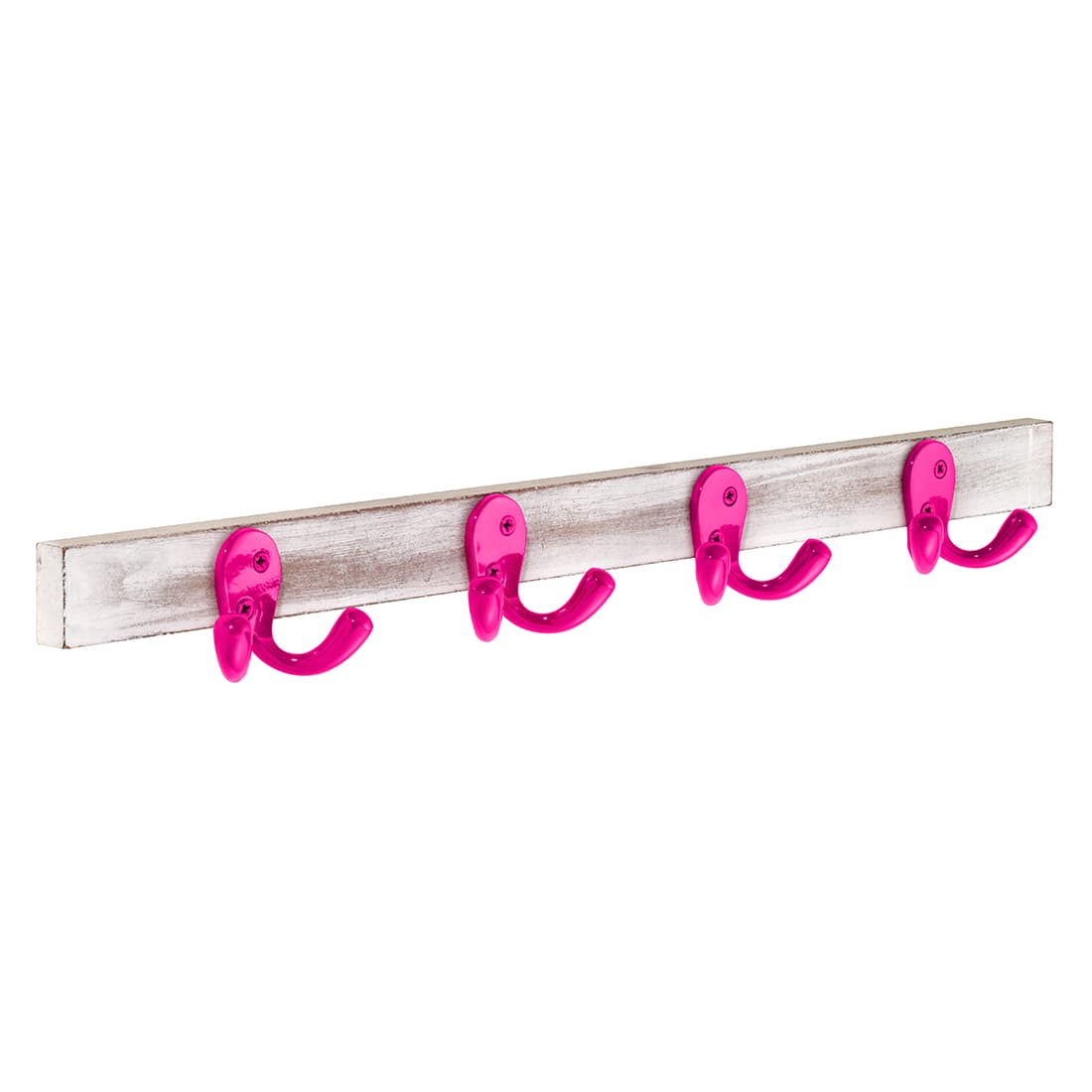 Vintage Garderobenleiste Holz mit Haken in Pink