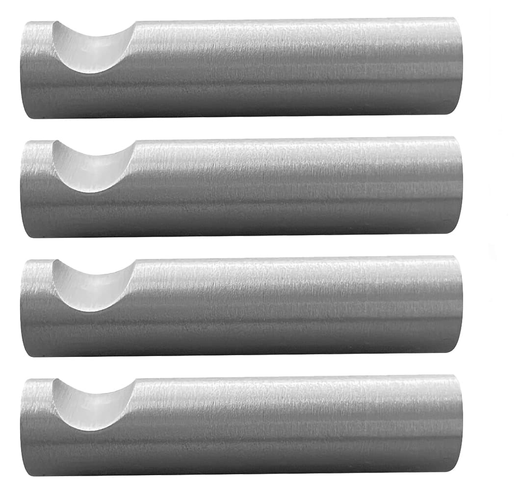 4er-Set moderne, glänzende Garderobenhaken in Aluminium gebürstet, mit tiefer, halbrunder Mulde zum Aufhängen, minimalistisches Design.