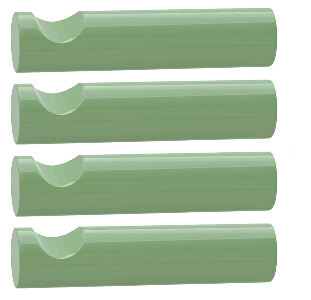 4er-Set moderne, glänzende Garderobenhaken in Hellgrün, mit tiefer, halbrunder Mulde zum Aufhängen, minimalistisches Design.