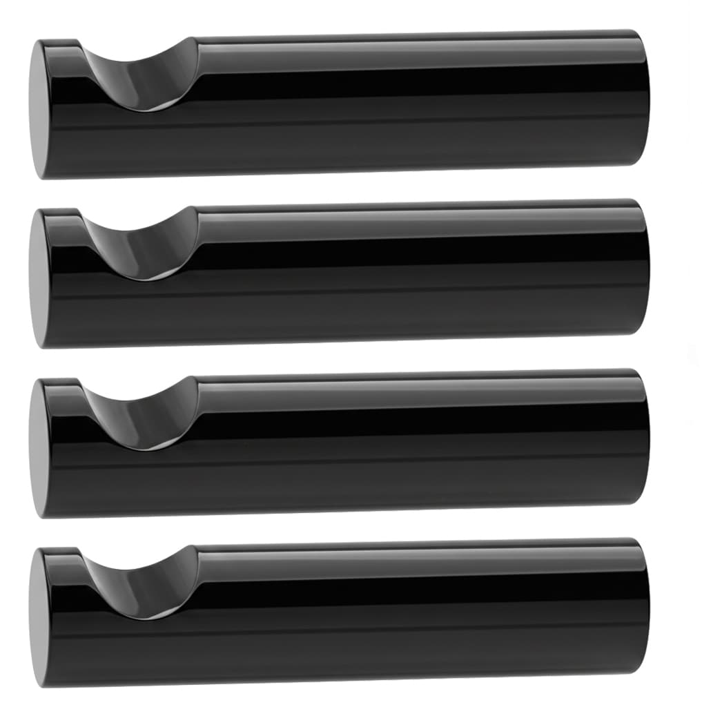 4er-Set moderne, glänzende Garderobenhaken in Schwarz, mit tiefer, halbrunder Mulde zum Aufhängen, minimalistisches Design.