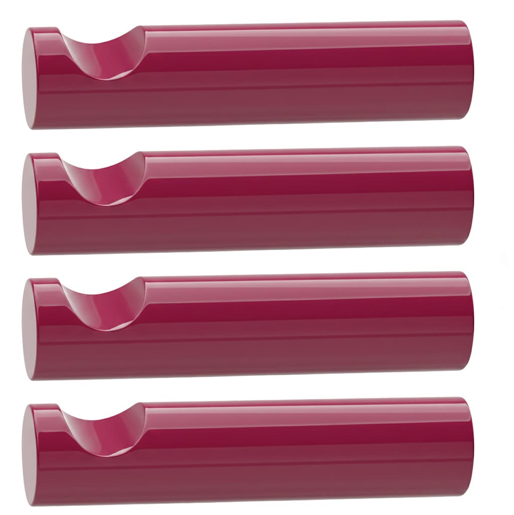 4er-Set moderne, glänzende Garderobenhaken in Beere, mit tiefer, halbrunder Mulde zum Aufhängen, minimalistisches Design.